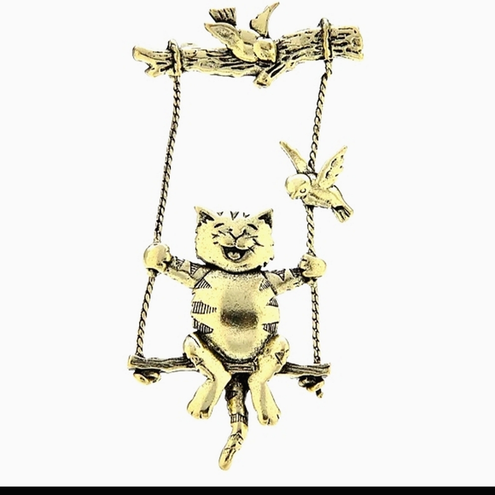 NWT Swinging Happy Cat and  Birds Bronze